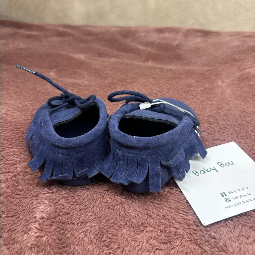 Baby Bou Soft Sole Baby Shoes Navy Blue Suede New With Tags - Picture 2 of 4